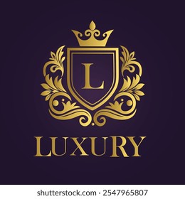 Emblema de Luxo Real com Gold Crest e Coroa