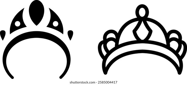 Regal Princess Tiara Crown Symbol Vector Icon Set