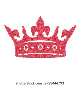 Ilustração da coroa vermelha régia com um design de flor-de-lis e textura de corda enrolada intrincada. Vetor real emblema em uma moderna estética estilizada linha arte