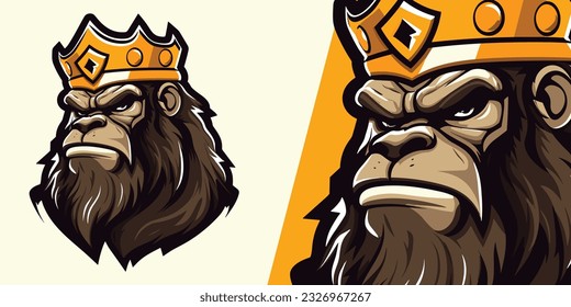 Gobernante: King Gorilla Kong con mascota con logo de la Corona para equipos deportivos y deportivos - Gráfico de ilustración vectorial