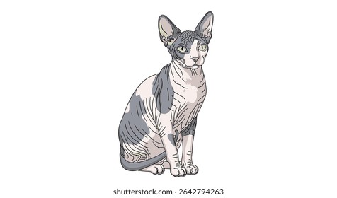 A Regal Sphynx Cat Seated Portrait Graceful and Alert Elegant Feline Friend Companion Animal