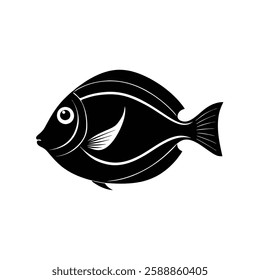 Regal Tang (Blue Tang) Silhouette Vector Art Illustration and Regal Tang (Blue Tang) Black Color Fish Design