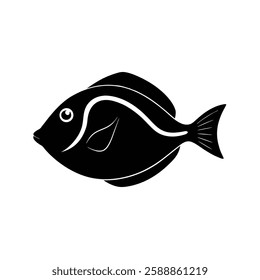 Regal Tang (Blue Tang) Silhouette Vector Art Illustration and Regal Tang (Blue Tang) Black Color Fish Design