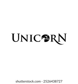 Regal Unicorn Logo Design with Crown and Laurel in Elegant Typography