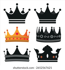  Uma ilustração vetorial real com um luxuoso conjunto de coroas douradas, simbolizando a realeza, a autoridade e o sucesso de reis, rainhas, príncipes e princesas
