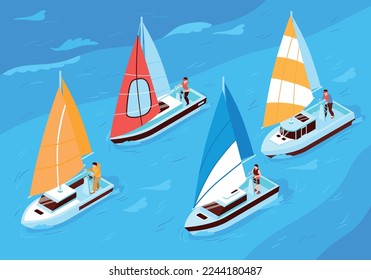 Regatta background with start and basics symbols isometric vector illustration