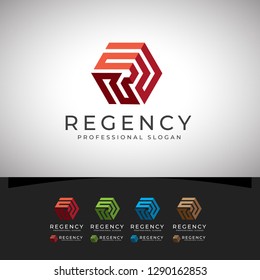 Regency R Letter Hexagon Logo