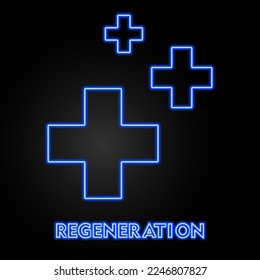 regeneration neon sign, modern glowing banner design, colorful modern design trends on black background. Vector illustration.