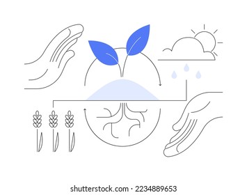 Regenerative agriculture abstract concept vector illustration. Conservation and rehabilitation farming system, increasing ecological biodiversity, water cycle improvement abstract metaphor.