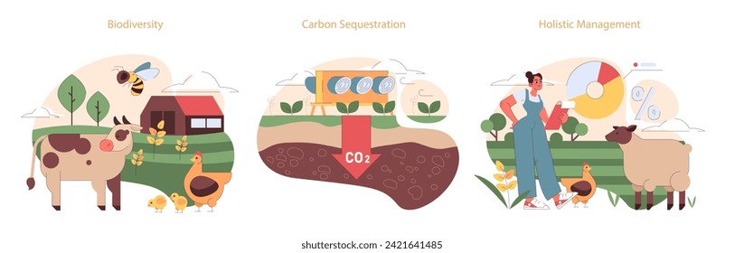 Regenerative Agriculture approach set. Promoting farm biodiversity, effective carbon sequestration, and holistic management for sustainability. Enhancing ecosystem vitality.