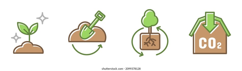 Regenerative Agriculture Icon Set, Responsible Farming Concept, Ecological Plants, Soil Health And Nature Friendly, Isolated On White Background.