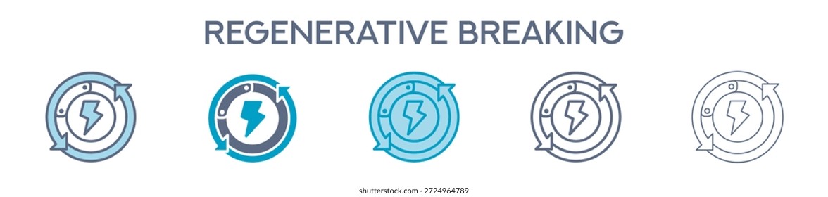 Regenerative Braking Element For Design Graphic - Multi Styles. Vector Illustration Of Two Colored And Black. Multiple Icons Designs Can Be Used For Mobile, Ui, Web