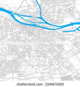 Regensburg, Bavaria, Germany high resolution vector map with editable paths. Bright outlines for main roads. Use it for any printed and digital background. Blue shapes and lines for water.