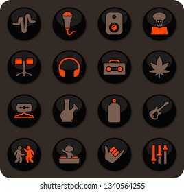 Reggae color vector icons on dark background for user interface design