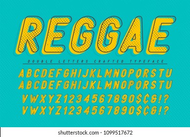 Reggae Condensed Display Font Popart Design, Alphabet, Letters And Numbers. Swatch Color Control