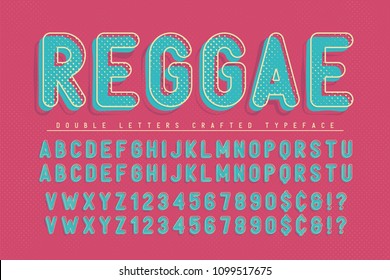 Reggae condensed display font popart design, alphabet, letters and numbers. Swatch color control