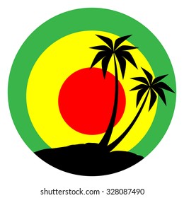 Reggae emblem with black pulms silhouette. Vector EPS 10