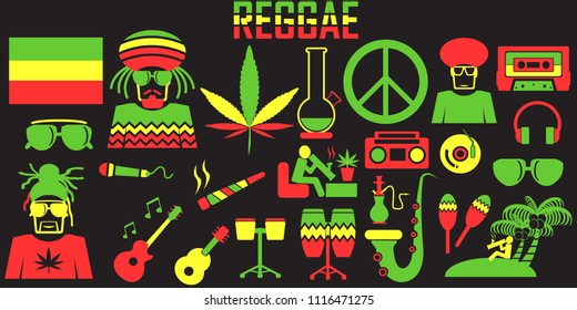 Reggae flat icons. mono vector symbol 