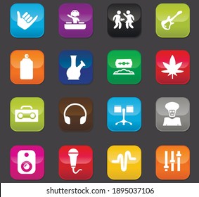 Juego de iconos de Reggae para sitios web e interfaz de usuario. Botones de color sobre un fondo oscuro