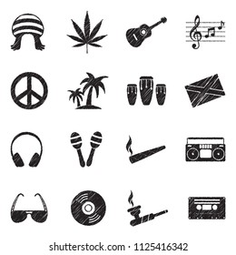 Reggae Icons. Black Scribble Design. Vector Illustration.