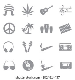 Reggae Icons. Gray Flat Design. Vector Illustration. 