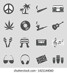 Reggae Icons. Sticker Design. Vector Illustration.