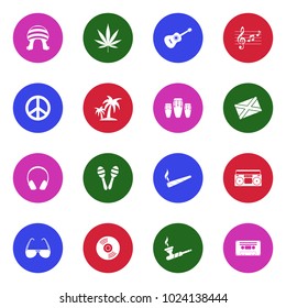 Reggae Icons. White Flat Design In Circle. Vector Illustration. 