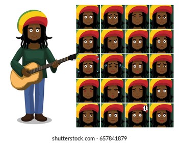 Reggae Man Cartoon Emotion Faces Vector Illustration