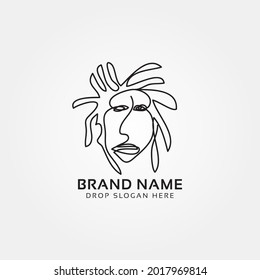 reggae man dreadlock hair continuous line drawing vector logo design