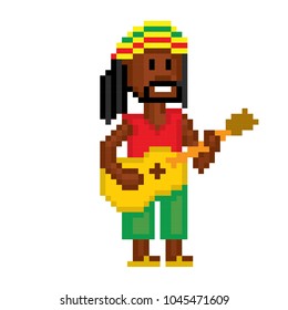 reggae men portrait. Pixel art icon. Old school computer graphic style. Games element. 