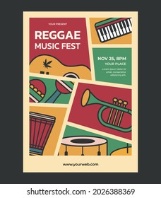 Reggae Music Fest Poster Design Template. Invitation For Music Festival Vector