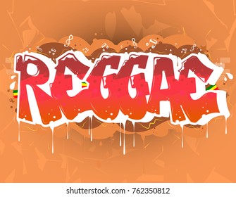 reggae music party illustration in graffiti style, lettering logo, vector.Typography for poster,t-shirt or stickers