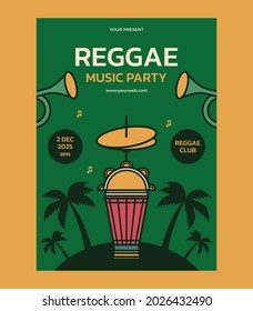 Reggae Music Party Poster Design Template. Invitation For Music Festival Vector