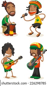 Reggae musicians cartoon set