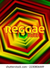 Reggae night party flyer template with glowing hexagon. Vertical vector graphic background