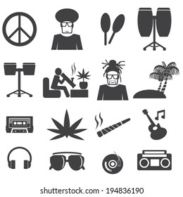 Reggae Psychedelic Rastaman Marijuana Vector Icon Set