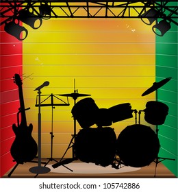 Reggae stage background with instrument