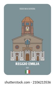 Reggio Emilia cathedral, Italy. Architectural symbols of European cities. Colorful vector 