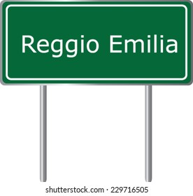 Reggio Emilia, Italy , road sign green vector illustration, road table