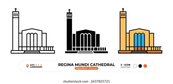 Regina Mundi Cathedral, Line Icon. Bujumbura, Burundi, Landmark, Silhouette, Color Vector, Editable Stroke.