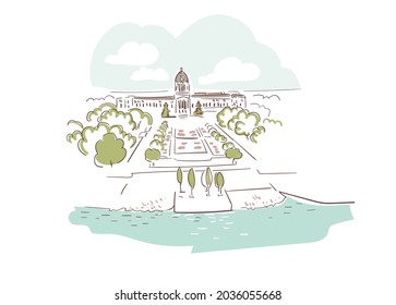 Regina Saskatchewan Canada vector sketch city illustration line art colorful watercolor style