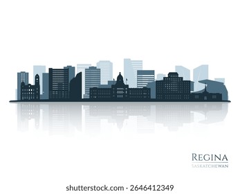 Regina skyline silhouette with reflection. Landscape Regina, Saskatchewan. Vector illustration.