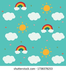 die Region der Atmosphäre und des Weltraums, die von der Erde aus gesehen werden. Regenbögen, Wolken und Sonne.
