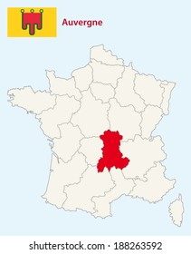 region auvergne map with flag