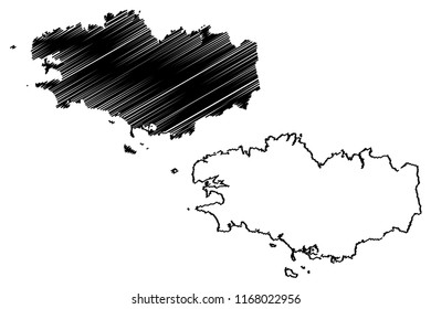 Region of Brittany (France, administrative region) map vector illustration, scribble sketch Brittany (administrative region) map