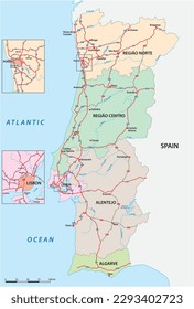 Regional Administrative and Motorway vector map of Portugal