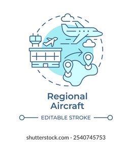 Regional aircraft soft blue concept icon. Aviation services, Travelling business, commerce. Round shape line illustration. Abstract idea. Graphic design. Easy to use in infographic, presentation