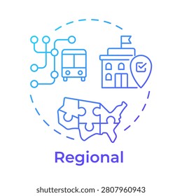 Regional blue gradient concept icon. Services on territories inside country. Type of public sector organizations. Round shape line illustration. Abstract idea. Graphic design. Easy to use in blog post