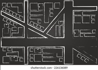 Regional City Map Drawing On Blackboard