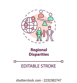 Regional disparities concept icon. Challenge in achieving inclusive growth abstract idea thin line illustration. Isolated outline drawing. Editable stroke. Arial, Myriad Pro-Bold fonts used
